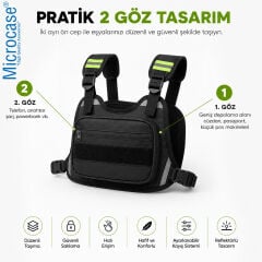 Microcase Reflektörlü Motorcu Bisiklet Scooter Kurye Yelek Tipi 2 Gözlü Göğüs Çantası AL5623