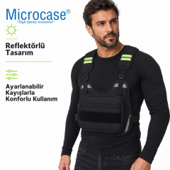Microcase Reflektörlü Motorcu Bisiklet Scooter Kurye Yelek Tipi 2 Gözlü Göğüs Çantası AL5623