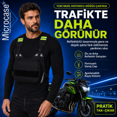 Microcase Reflektörlü Motorcu Bisiklet Scooter Kurye Yelek Tipi 2 Gözlü Göğüs Çantası AL5623