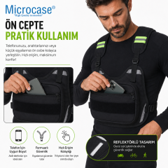 Microcase Reflektörlü Motorcu Bisiklet Scooter Kurye Yelek Tipi 2 Gözlü Göğüs Çantası AL5623