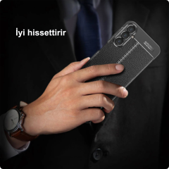 Microcase Samsung A15 5G Leather Serisi Deri Efekt Silikon Kılıf - Siyah Al3337