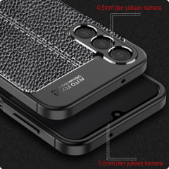 Microcase Samsung A15 5G Leather Serisi Deri Efekt Silikon Kılıf - Siyah Al3337