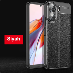 Microcase Poco M6 5G /Xiaomi Redmi 13C 5G Leather Serisi Deri Efekt Silikon Kılıf - Siyah Al3337
