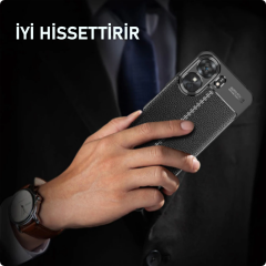 Microcase Poco M6 5G /Xiaomi Redmi 13C 5G Leather Serisi Deri Efekt Silikon Kılıf - Siyah Al3337
