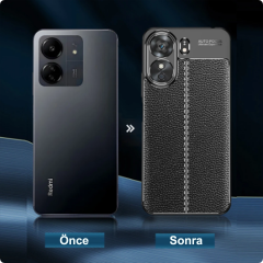 Microcase Poco M6 5G /Xiaomi Redmi 13C 5G Leather Serisi Deri Efekt Silikon Kılıf - Siyah Al3337