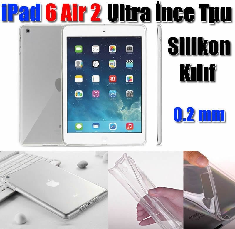 iPad 6 Air 2 Ultraİnce Silikon Kılıf + Glass + Kalem