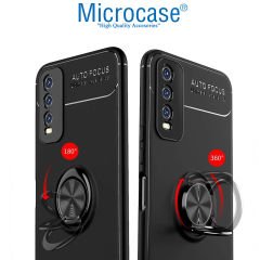 Microcase Vivo Y20 - Y20S Focus Serisi Yüzük Standlı Silikon Kılıf - Siyah