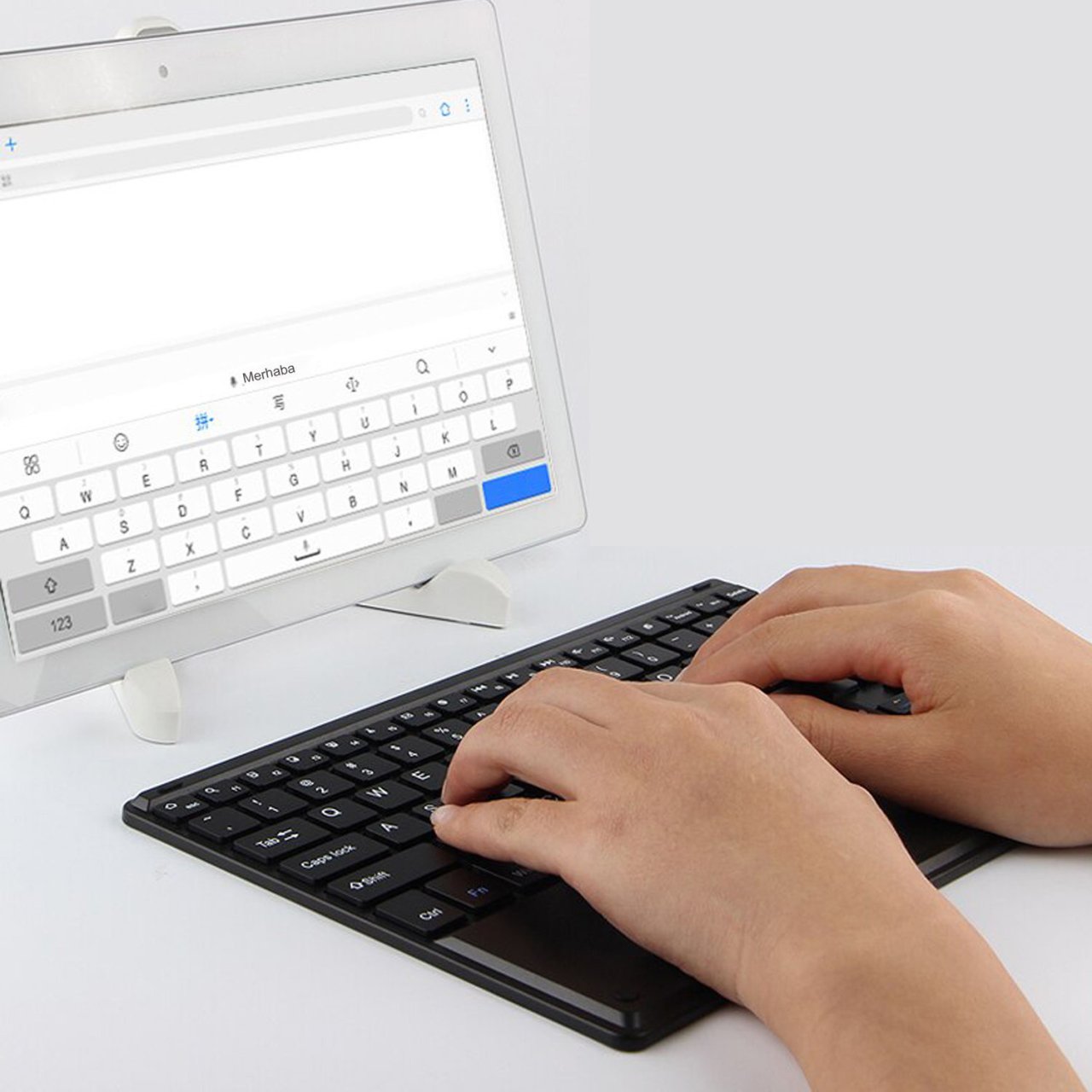 Microcase Huawei MatePad 11 (2023) Bluetooth Touchpad Klavye 25 cm (TR Sticker) + Tablet Standı - AL2758