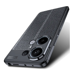 Microcase Poco M6 Pro 4G / Redmi NOTE 13 PRO 4G Leather Serisi Deri Efekt Silikon Kılıf - Siyah Al3337