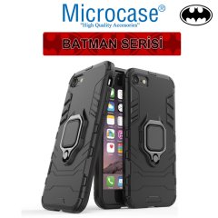 Microcase iPhone SE 2020 Batman Serisi Yüzük Standlı Armor Kılıf - Siyah + Tempered Glass Cam Koruma