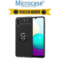 Microcase Samsung Galaxy A02 Focus Serisi Yüzük Standlı Silikon Kılıf - Siyah