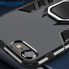 Microcase iPhone SE 2020 Batman Serisi Yüzük Standlı Armor Kılıf - Siyah