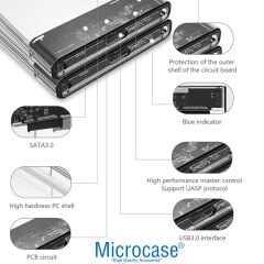 Microcase Taşınabilir Yüksek Hızlı 5Gbps USB 3.0 SATA 2.5 inch Harici Harddisk Kutusu - AL3514 Şeffaf