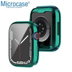 Microcase Apple Watch 7 41 mm Önü Kapalı Silikon Kılıf - Petrol Yeşili