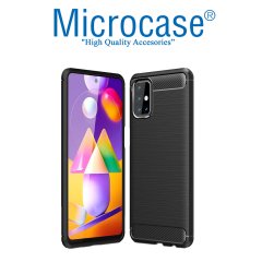 Samsung M31S Brushed Carbon Fiber Silikon Kılıf - Siyah