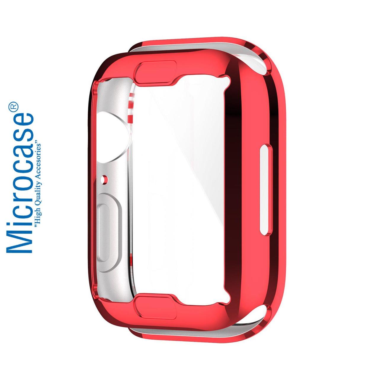 Microcase Apple Watch 7 45 mm Önü Kapalı Silikon Kılıf - Kırmızı