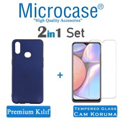 Microcase Samsung Galaxy A10s Premium Matte Silikon Kılıf + Tempered Glass Cam Koruma