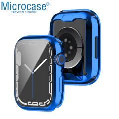 Microcase Apple Watch 7 45 mm Önü Kapalı Silikon Kılıf - Mavi