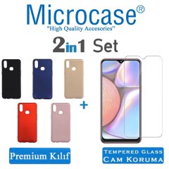 Microcase Samsung Galaxy A10s Premium Matte Silikon Kılıf + Tempered Glass Cam Koruma