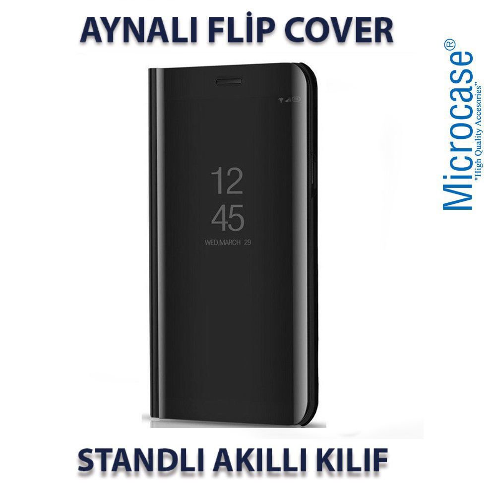 Microcase Xiaomi Mi 11 Aynalı Kapak Clear View Flip Cover Mirror Kılıf - Siyah