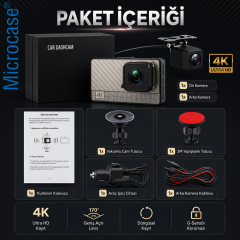Microcase Wifi Destekli Akıllı Kayıt Sistemli 4K Çift Kameralı Araç Kamerası Video Kayıt Cihazı AL5756