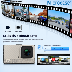 Microcase Wifi Destekli Akıllı Kayıt Sistemli 4K Çift Kameralı Araç Kamerası Video Kayıt Cihazı AL5756