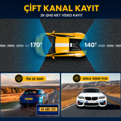 Microcase Wifi Destekli Akıllı Kayıt Sistemli 4K Çift Kameralı Araç Kamerası Video Kayıt Cihazı AL5756