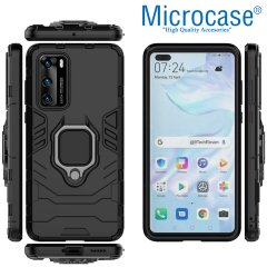 Microcase Huawei P40 Batman Serisi Yüzük Standlı Armor Kılıf - Siyah