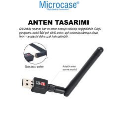 Microcase 2.4GHz 300 Mbps USB Wireless Adaptör WiFi Anten 15.5 cm - AL4221
