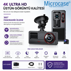 Microcase 3 Kameralı WiFi Araç İçi Kayıt Kamerası Full HD Gece Görüşlü Araç Kamerası AL5755