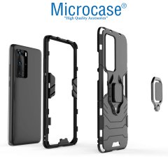 Microcase Huawei P40 Pro Batman Serisi Yüzük Standlı Armor Kılıf - Siyah