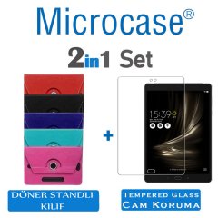 Microcase Asus ZenPad 3S 10 Z500KL 9.7 inch Universal Döner Standlı Tablet Kılıfı + Ekran Koruma Filmi Kırmızı