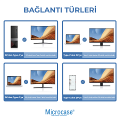 Microcase Type-C to DP(Displayport) Kablo 8K 60hz / 4K 120hz / 2K 165hz Görüntü Aktarıcı Kablo 2 Metre - AL5777