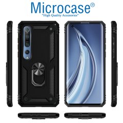 Microcase Xiaomi Mi 10 Anka Serisi Yüzük Standlı Armor Kılıf - Siyah