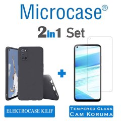 Oppo A52 Elektrocase Serisi Kamera Korumalı Silikon Kılıf - Siyah + Tempered Glass Koruma