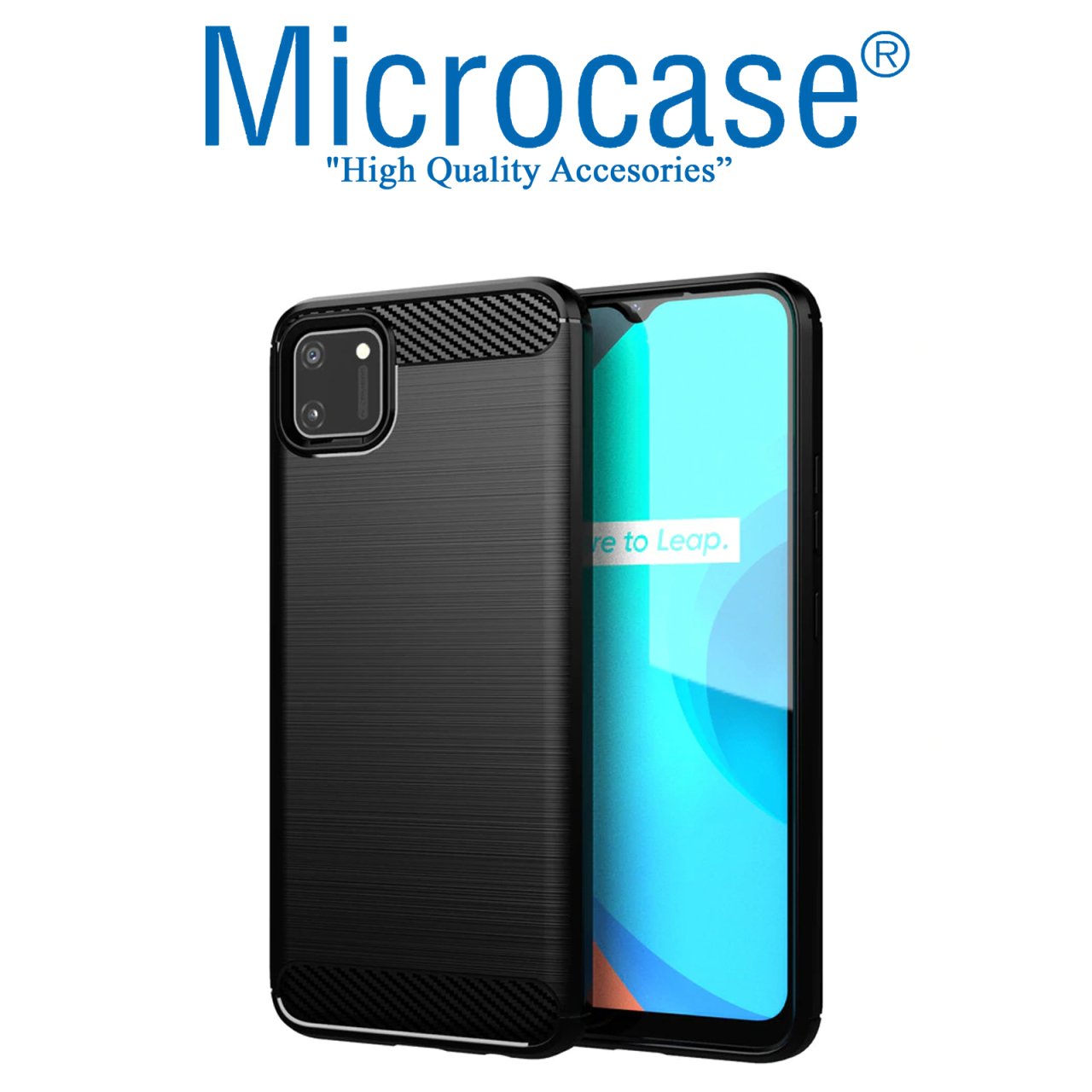 Realme C11 Brushed Carbon Fiber Silikon Kılıf - Siyah