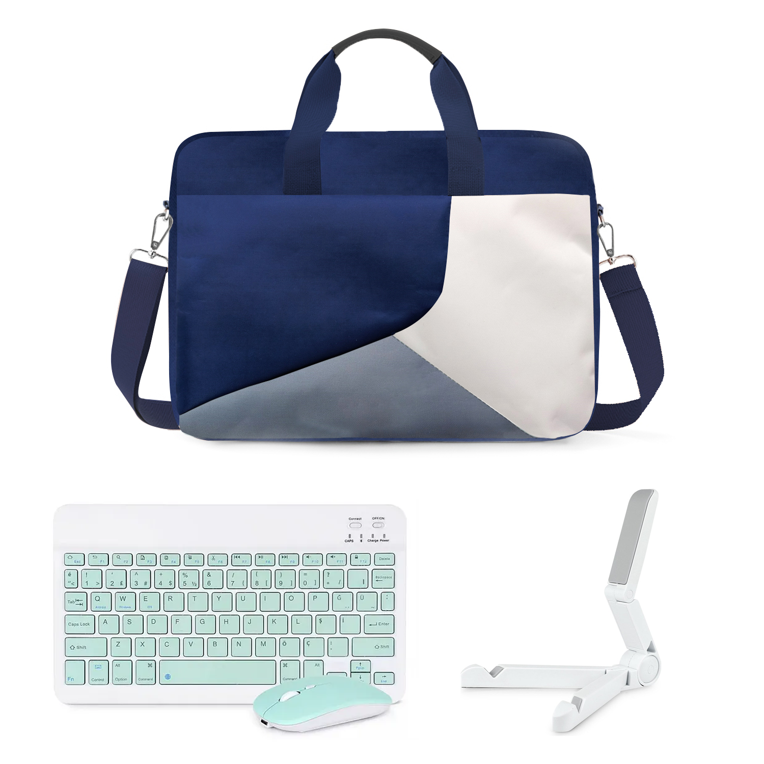 Microcase Apple iPad 10.2 inch için Macbook Çantası+Türkçe Bluetooth Klavye+Mouse+Tablet Standı Yeşil AL5162