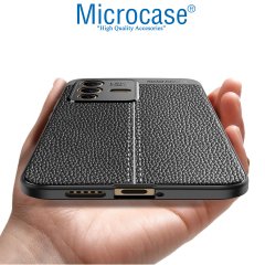 Microcase Vivo V23 5G Leather Serisi Deri Efekt Silikon Kılıf - Siyah