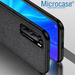 Microcase Huawei P40 Fabrik Serisi Kumaş ve Deri Desen Kılıf - Siyah