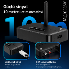 Microcase M60 NFC Bluetooth 5.4 Ses Alıcı Verici AUX RCA USB Müzik Adaptörü Araç Ev Hoparlör Amfi AL5792