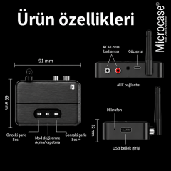 Microcase M60 NFC Bluetooth 5.4 Ses Alıcı Verici AUX RCA USB Müzik Adaptörü Araç Ev Hoparlör Amfi AL5792