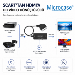 Microcase SCART Giriş HDMI Çıkış Tak Çalıştır Dönüştürücü Full HD Görüntü Adaptörü AL5764