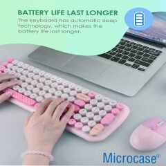 Microcase Geezer Kablosuz Bluetooth Bağlantılı Yuvarlak Renkli Tuşlu Klavye Ve Mouse Set-AL4187