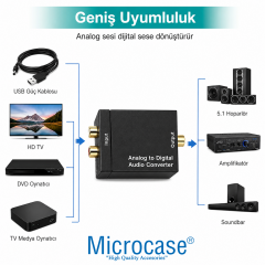 Microcase Analog Ses Dijital Ses Çevirici 48kHz Toslink Coaxial Destekli Çevirici AL5751