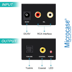Microcase Analog Ses Dijital Ses Çevirici 48kHz Toslink Coaxial Destekli Çevirici AL5751