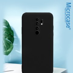Microcase Xiaomi Redmi 9 Elektrocase Serisi Kamera Korumalı Silikon Kılıf - Siyah + Tempered Glass Koruma