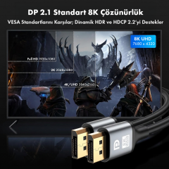 Microcase Ultra HD 8K 1.4 (DP) DisplayPort to DisplayPort Kablo Yüksek Hız 32.4Gbps Görüntü Aktarıcı Kablo 3 Metre - AL5730