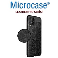 Microcase Samsung Galaxy M32 Leather Serisi Deri Efekt Silikon Kılıf - Siyah