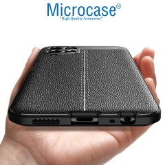 Microcase Samsung Galaxy M32 Leather Serisi Deri Efekt Silikon Kılıf - Siyah
