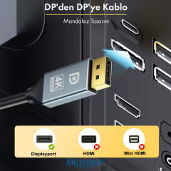 Microcase Ultra HD 4K 1.2 (DP) DisplayPort to DisplayPort Kablo Yüksek Hız 21.6 Gbps Görüntü Aktarıcı Kablo 5 Metre - AL5736
